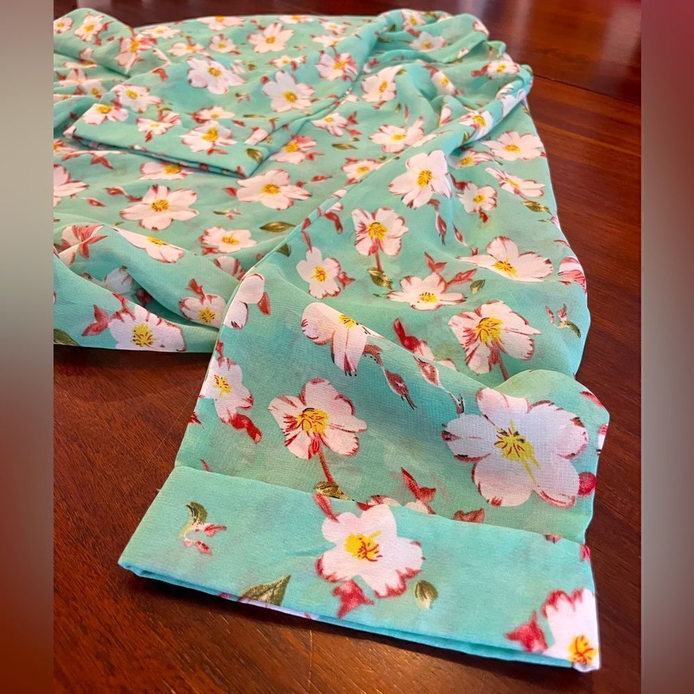 Blue Floral Semi Sheer Open Front Cardigan Womens Small